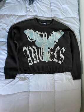 Palm Angels Black Crewneck Sweater with Light Blue Logo